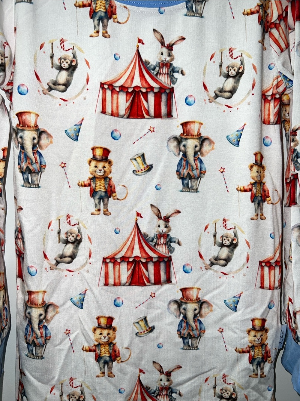 Kids Circus Print Pajama Set - Light Blue Trim